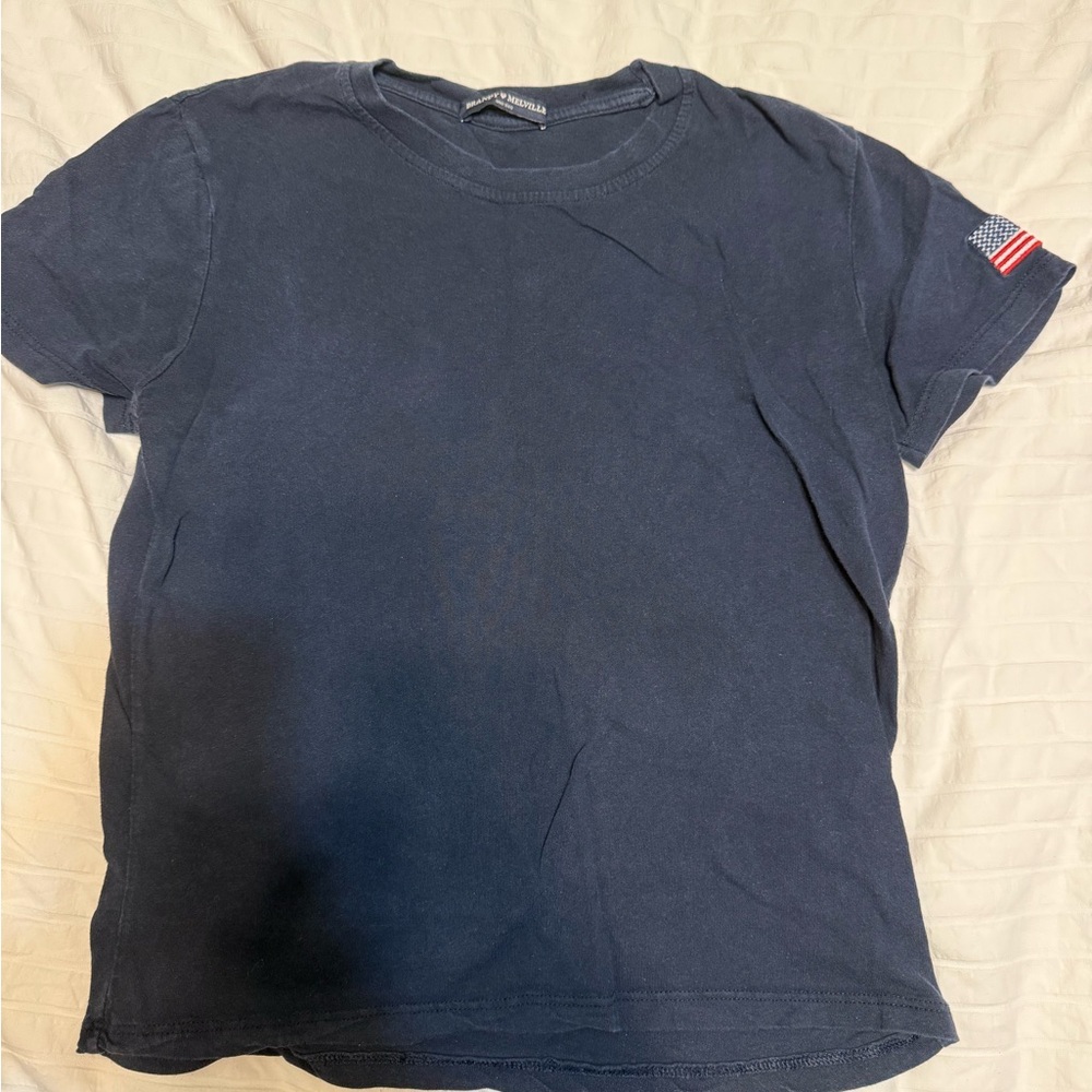 Brandy Melville Navy Blue T-Shirt with Flag Patch